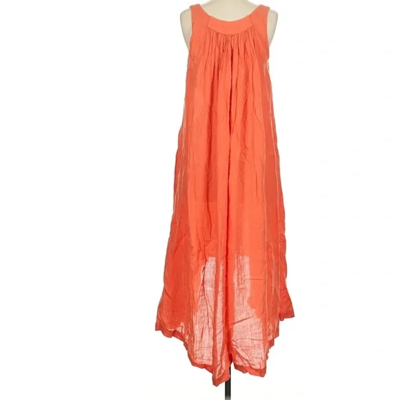 Black Crane Sleeveless High Low Maxi Dress Flax Linen Orange Paprika XS - Picture 5 of 12